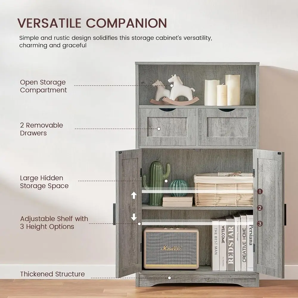 خزانة تخزين ذات درجين باللون الرمادي مع أرفف قابلة للتعديل للمكتب المنزلي والمطبخ ومساحات المعيشة #5