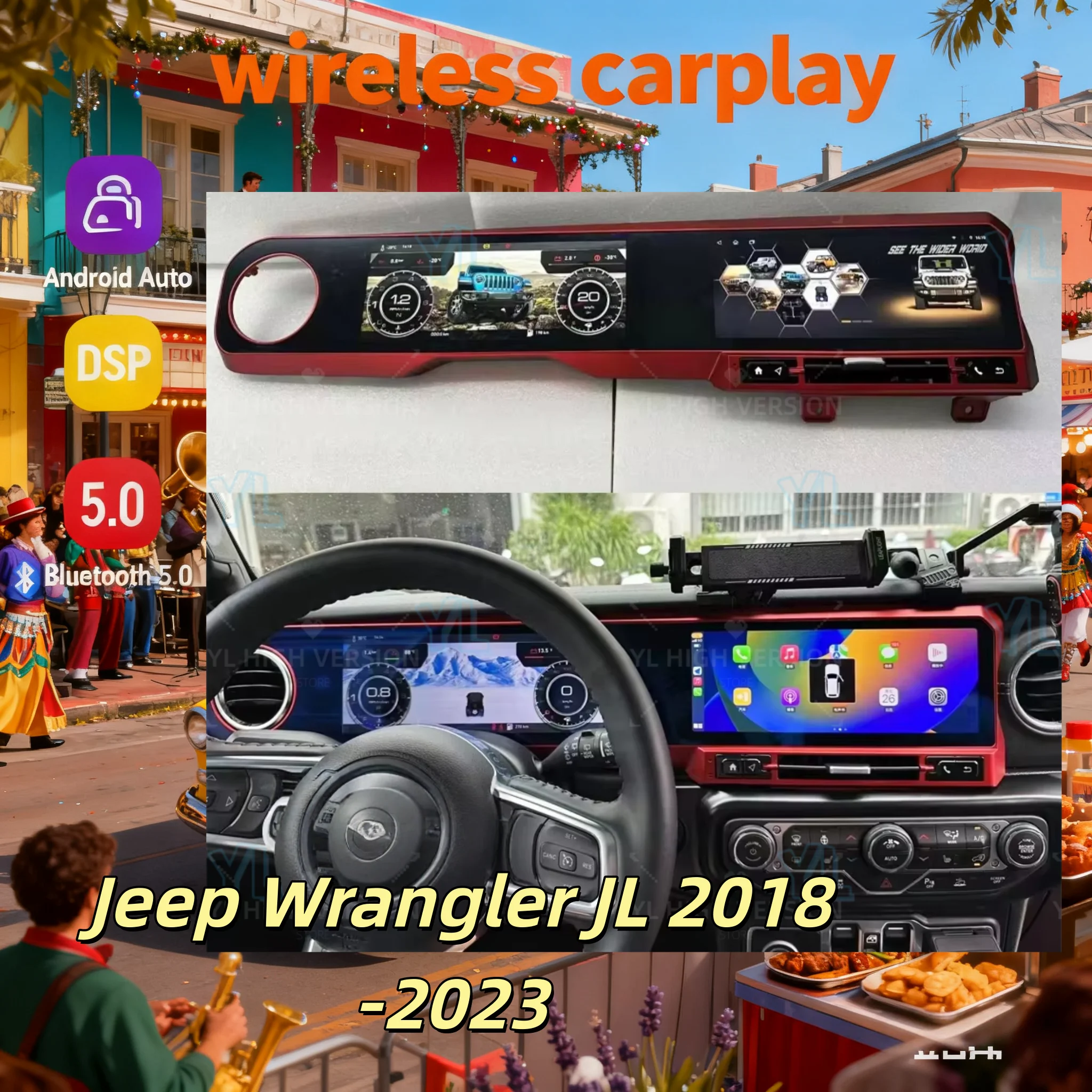 

Для Jeep Wrangler 2018-2022: ЖК-панель приборов с двумя экранами, мультимедийный видеоплеер на Android 13, Carplay, GPS-навигация, Android Auto