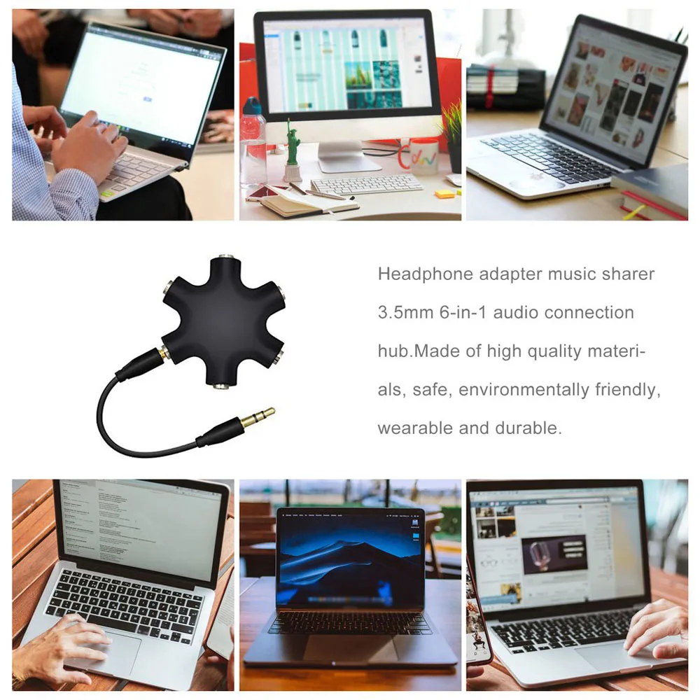 

Mobile Phone 3.5mm 1 Male to 5 Female Headphone Port Audio Splitter Earphone Splitter Share Adapter Audio Cable Splitter