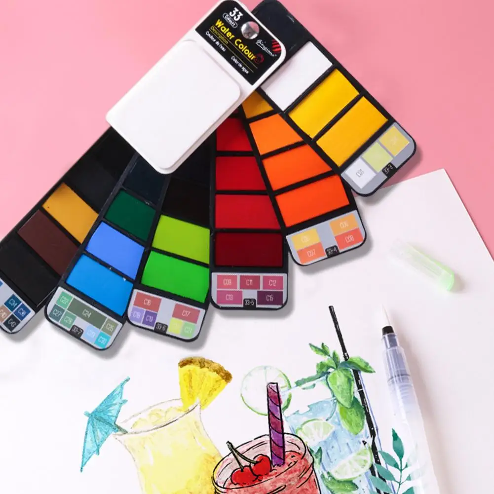 Kit de pintura de acuarela de colores ricos, juego de pintura de acuarela portátil con paleta de pigmento intenso, Kit de viaje ligero para artistas