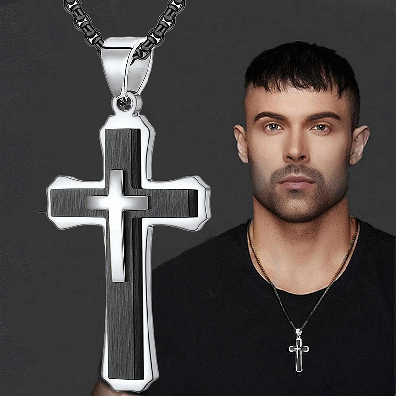 Fashionable Three-layer Gold-plated Cross Necklace Jesus Cross Pendant Hip-hop Necklaces for Men Cross Jewelry Anniversary Gift