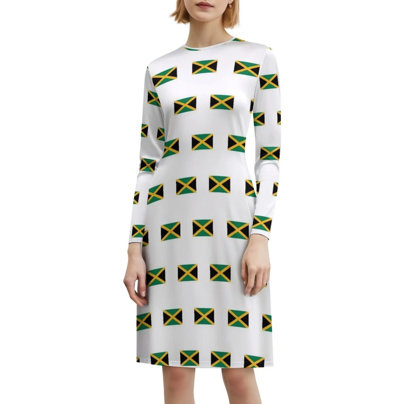 علم جامايكا نمط الأزهار سموك فستان للنساء الربيع الصيف فستان كاجوال للحزب جامايكا جامايكا العلم الجامايكي