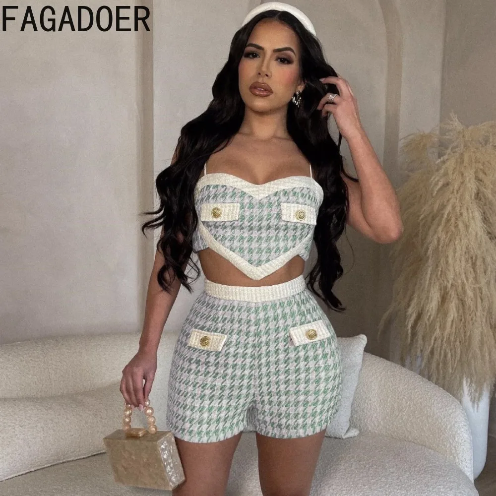 FAGADOER Summer New Sweet Print Two Piece Sets Women Thin Strap Sleeveless Irregular Vest And Shorts Outfits Fashion Streetwear