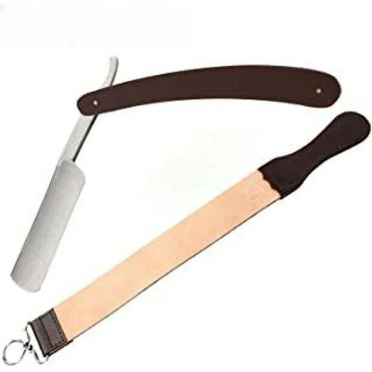 us-Professional Brown Straight Edge Barber Razor and Leather Strop Set