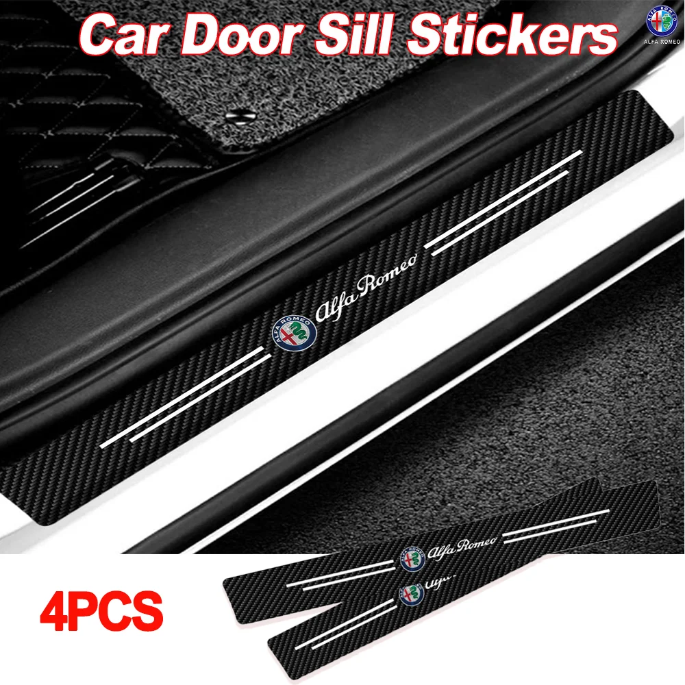 4PCS Pu leather Car Door Sill Threshold Anti-scratch Protector Stickers For Alfa Romeo Sportiva 147 156 Mito GT Auto Accessories