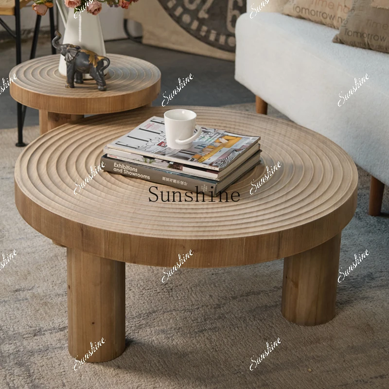 Solid wood carved annual ring small coffee table living room sofa front bedside bed and breakfast side table  FT