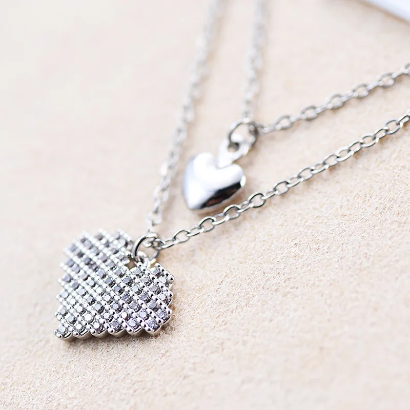 قلادة جديدة على شكل قلب من الفولاذ التيتانيوم القديم، سلسلة الترقوة على شكل قلب مزدوجة الطبقة، إكسسوار قلادة على شكل قلب مزدوج