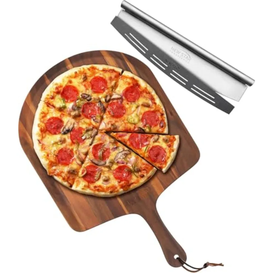 

Stainless Steel Pizza Cutter 18" and Acacia Wood Pizza Peel (20") Combo Set