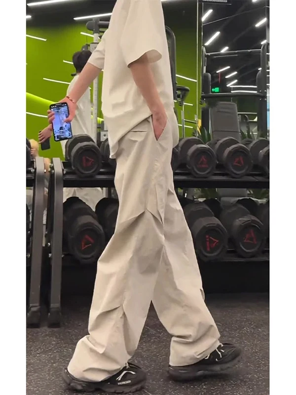 

Мужские летние тонкие быстросохнущие рабочие брюки цвета хаки, прямого кроя, в американском стиле, с широкими штанинами, повседневные