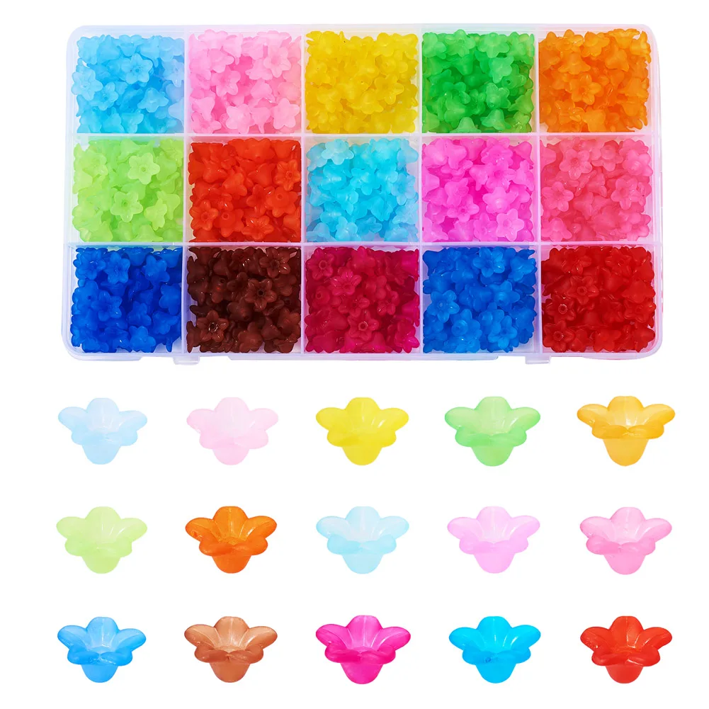 

750Pcs/Set Transparent Acrylic Flower Beads Frosted Beads Mixed Color For Earring Bracelet Jewelry Making DIY Craft Accessories