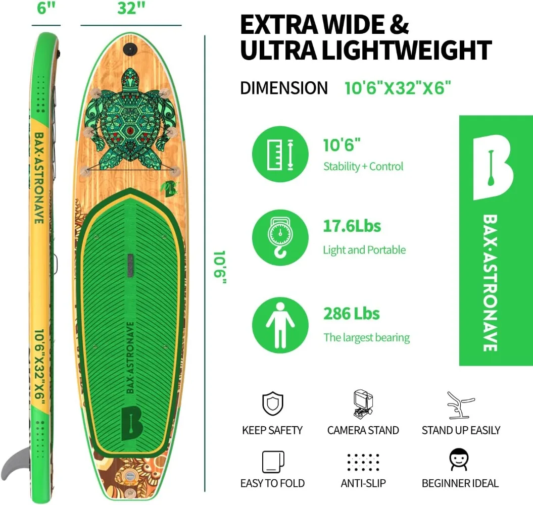 10.6ft Inflatable Paddle Board for Adults(6'' Thick,150kg Capacity) Stand Up Paddle Board with Premium Accessories