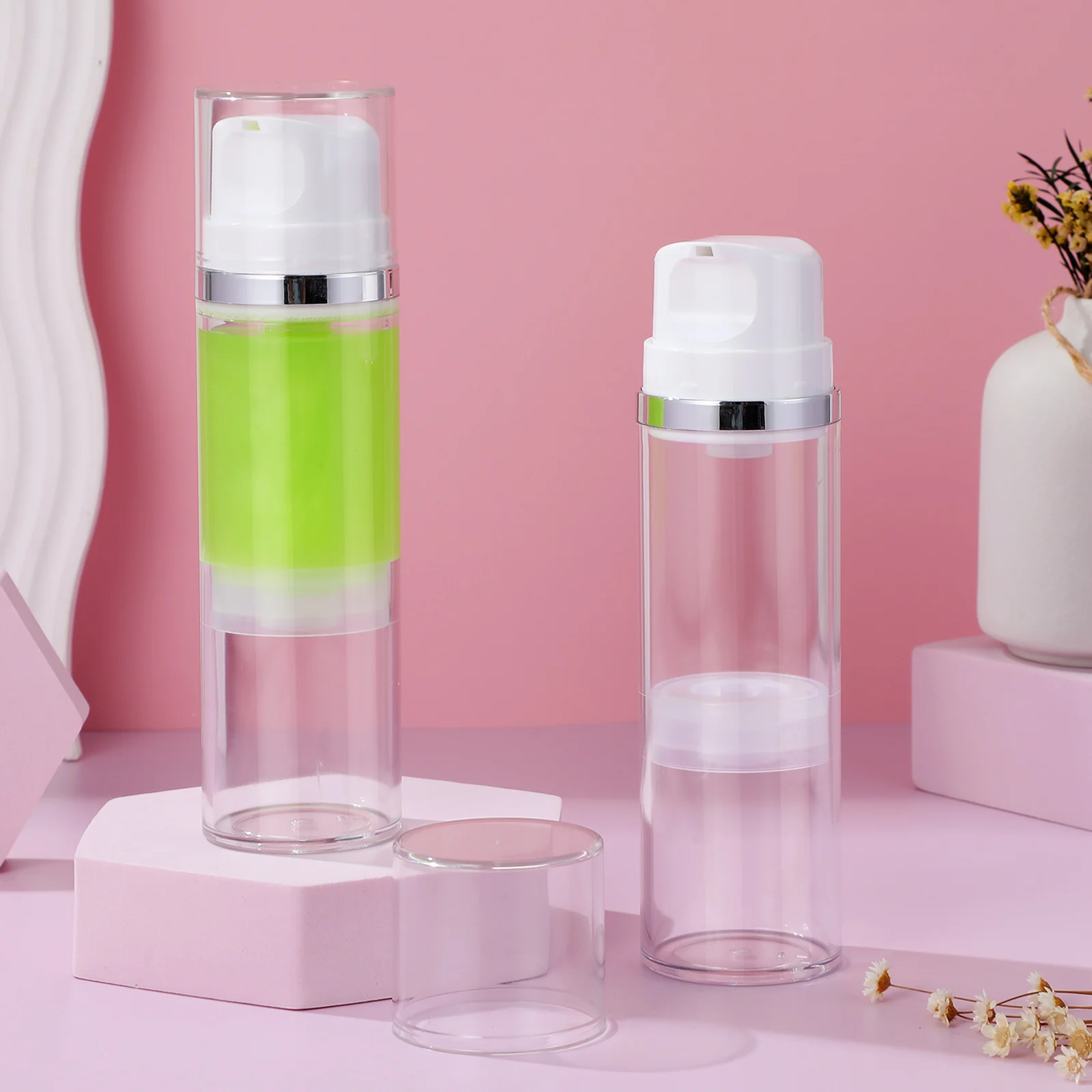 

2pcs Airless Pump Bottle Travel Size Empty Lotion Container Refillable Cream Dispenser Portable Toiletries Sub Packing