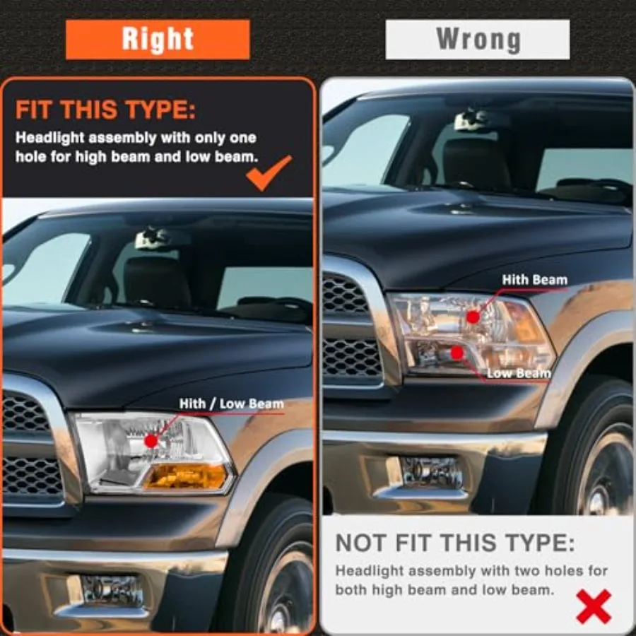 متوافق مع 20092012 دودج رام 1500 2500 3500 بيك اب المصابيح الأمامية كروم الإسكان العنبر عاكس واضح عدسة للسائق و Pa #2