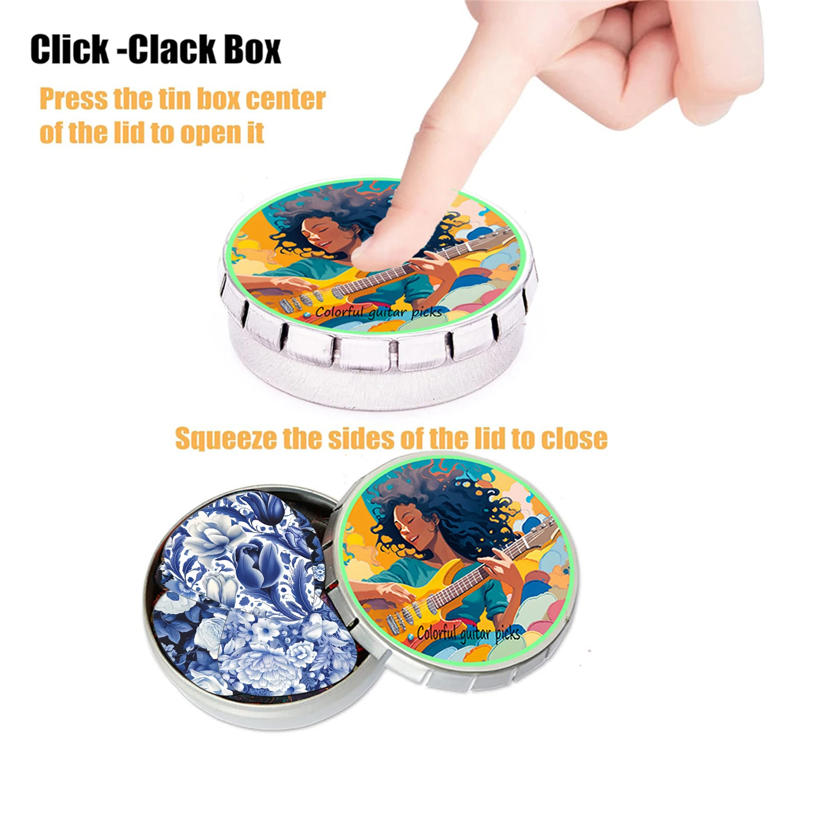 12PCS ABS Guitar Picks with Metal Box - Unique Colorful Printed Plectrums for Electric/Bass, Durable Guitar Accessories Gift Set