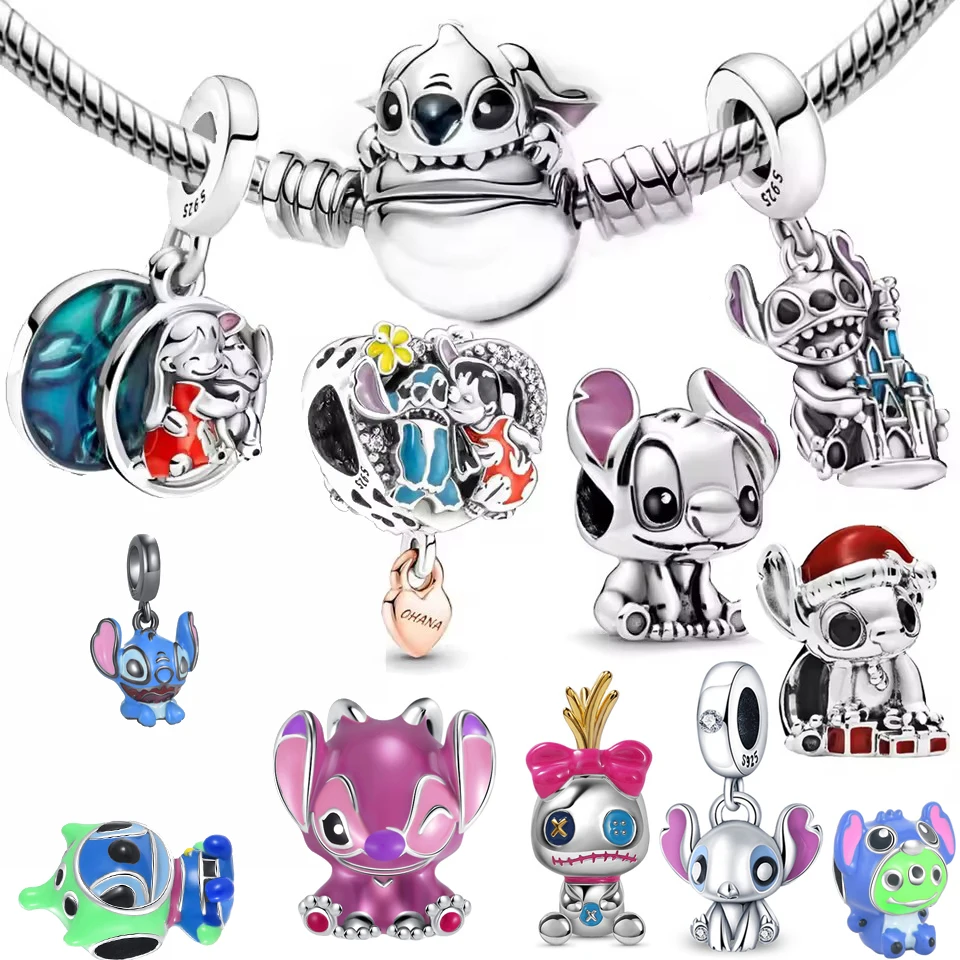 

Miniso Original Disney Silver 925 Lilo Stitch Series Charms Fit Bracelet Disney Beads Charm for Women Jewelry Making Love Gift