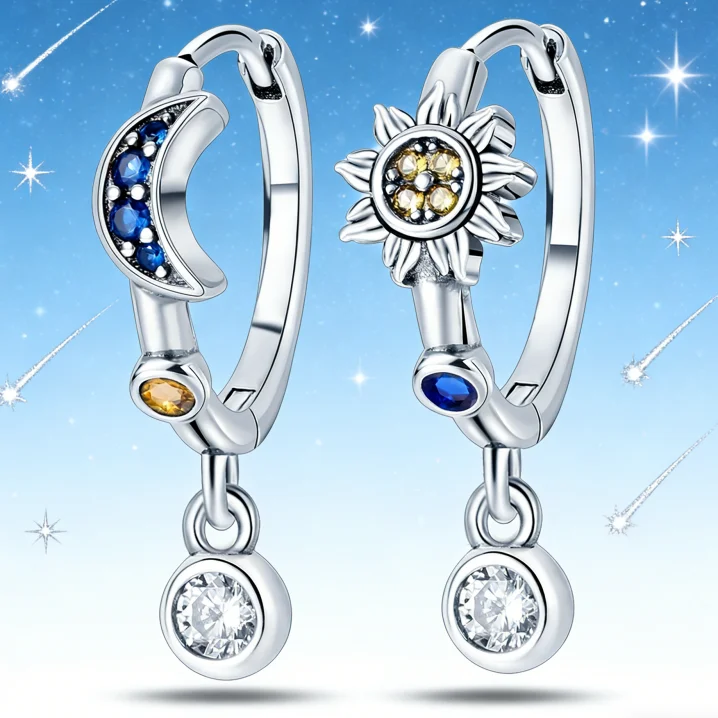 

Original 925 Sterling Silver Star Moon Earrings Sparkling CZ Zircon Exquisite Earrings For Women Girls Birthday Jewelry Gifts