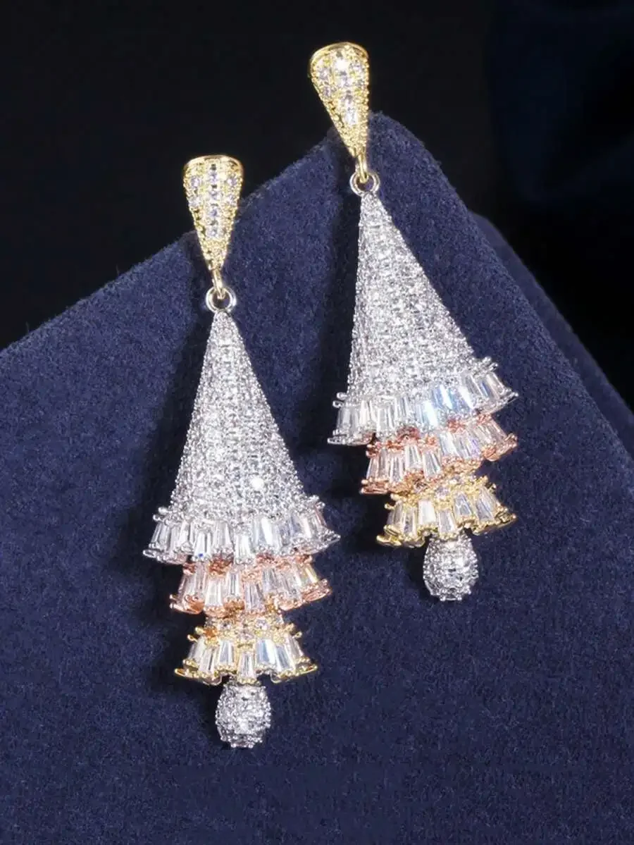 

Exquisite Multi-Layer Cubic Zirconia Long Dangle Drop Earrings For Women Wedding Party Prom