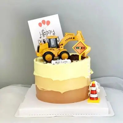 Large Building Construction Tower Crane Construction Truck Excavator Boy Theme Soil Birthday Cake Decoration Pendant Model