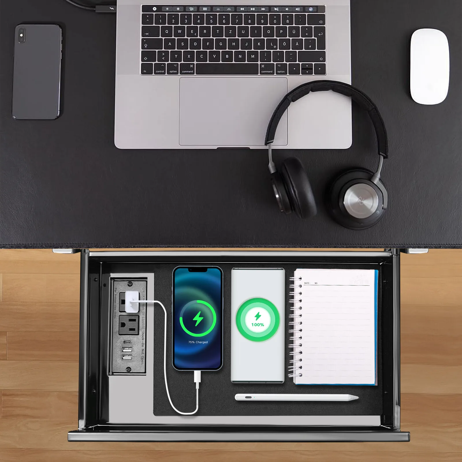 14.3*8.7*4 بوصة تحت المكتب درج تخزين منزلق قابل للسحب مع أدوات كتابة ورقية لقطاع الطاقة المدمج #3