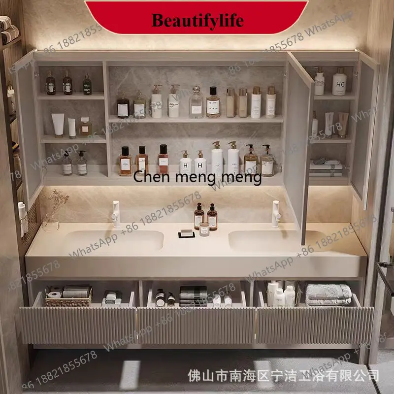 CC178 Bathroom Vanity with Sink, Wood Grain Texture, Freestanding Bathroom Sink Cabinet with 3 Drawers Bathroom Cabinet with Mir