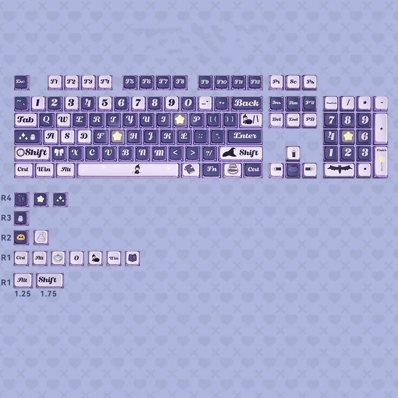 Imagem -03 - Conjunto de Keycaps Pudim Transparente Teclado Mecânico para Jogos Perfil Pbt Desenhos Animados Bonito Roxo Adequado para Cherry Switch 119 Chaves