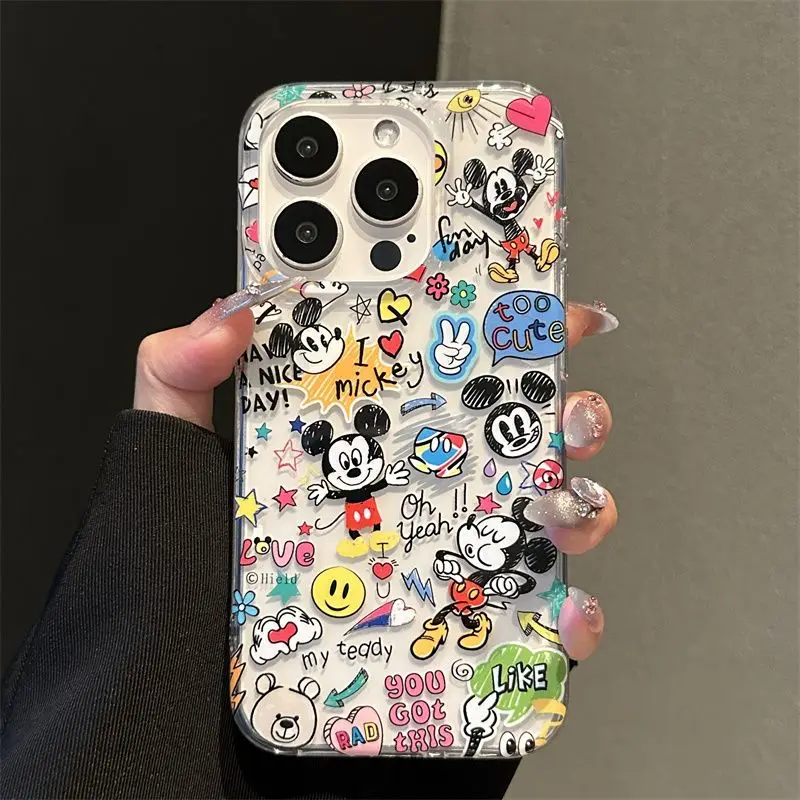 Disneys Mickeys Minnies Mouses Graffiti Phone Case For iPhone 16 15 14 13 12 11ProMax 7 8Plus XR XS MAX Y2K Cute Anti Fall Cover