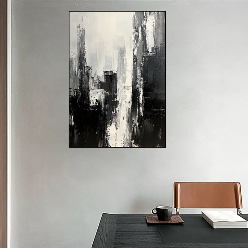 Hand Drawn Oil Painting with a High-End Feel Abstract Texture Painting In The Room Minimalist Black White Gray Art Wall Chart