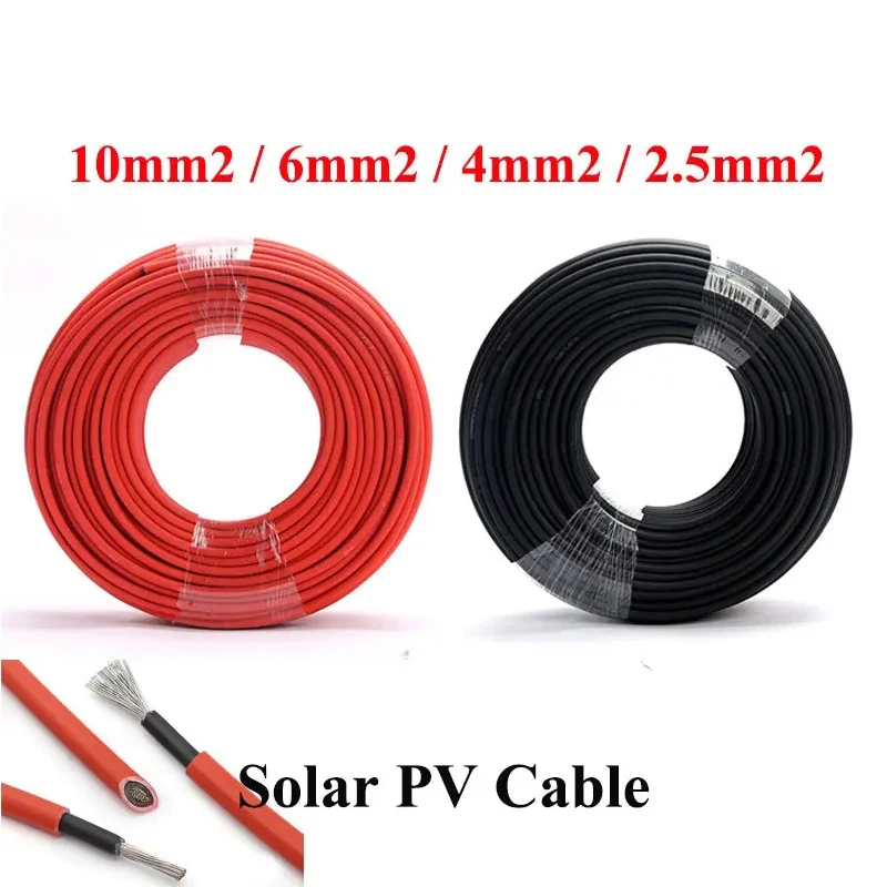 1 Pair Solar Panel Cable Copper Wire 10 6 4 2.5 1.5 mm2 8 10 12 14 16 AWG Black and Red with Solar PV Cable Connectors