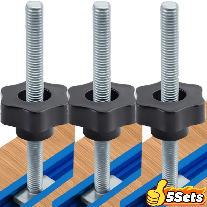 

1/5x T Bolt Knob Kits Heavy Duty T-track Hold-down Clamp for Woodworking Metalworking Sliding Nut Furniture Hardware Accessories