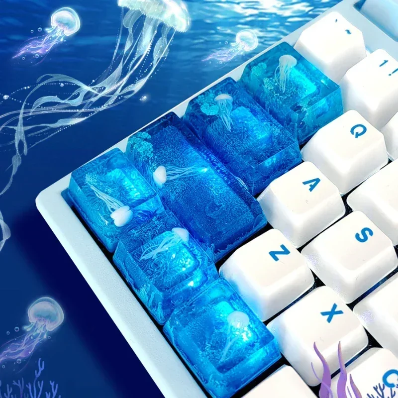 ECHOME Jellyfish Keycap Benutzerdefinierte Blue Ocean OEM Leertaste Harz ESC Anime Artisan Key Caps Mechanische Tastatur Gaming Zubehör