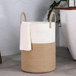 Dirty Clothes Storage Basket Large-capacity Woven Cotton Rope Laundry Basket for Home Bathroom Bedroom Durable Storage for Dirty