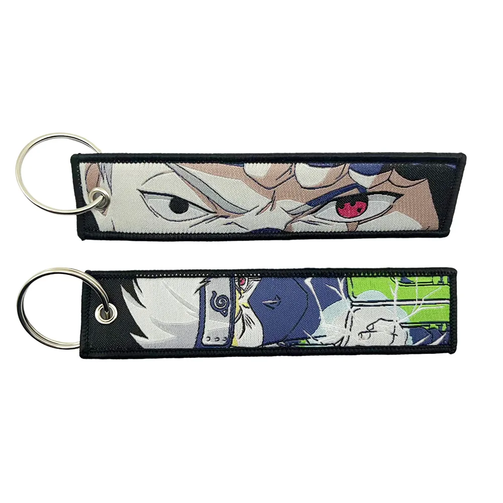 Étiquette tissée Naruto Anime, Itachi Sasuke, Kakashi grill, porte-clés, décoration de sac, pendentif d\'accessoires, jouets pour enfants, cadeaux