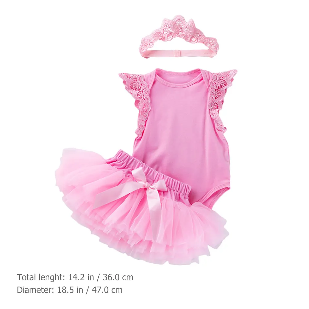 1Set Baby Girls Princess Romper Skirt Headband Outfit Newborn Dress Birthday Photo Shoot Baby Girls Romper