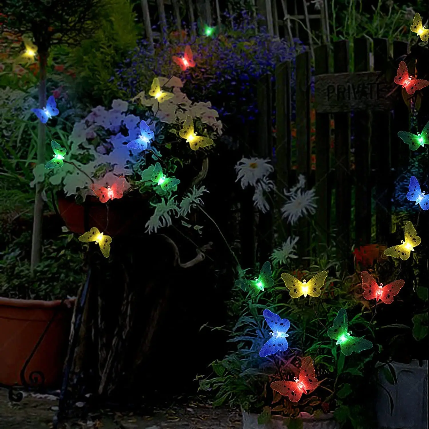 12pcs Solar Powered Butterfly Lights Waterproof Solar Garden String Lights for Christmas Tree Holiday Fence Wedding Light Decor