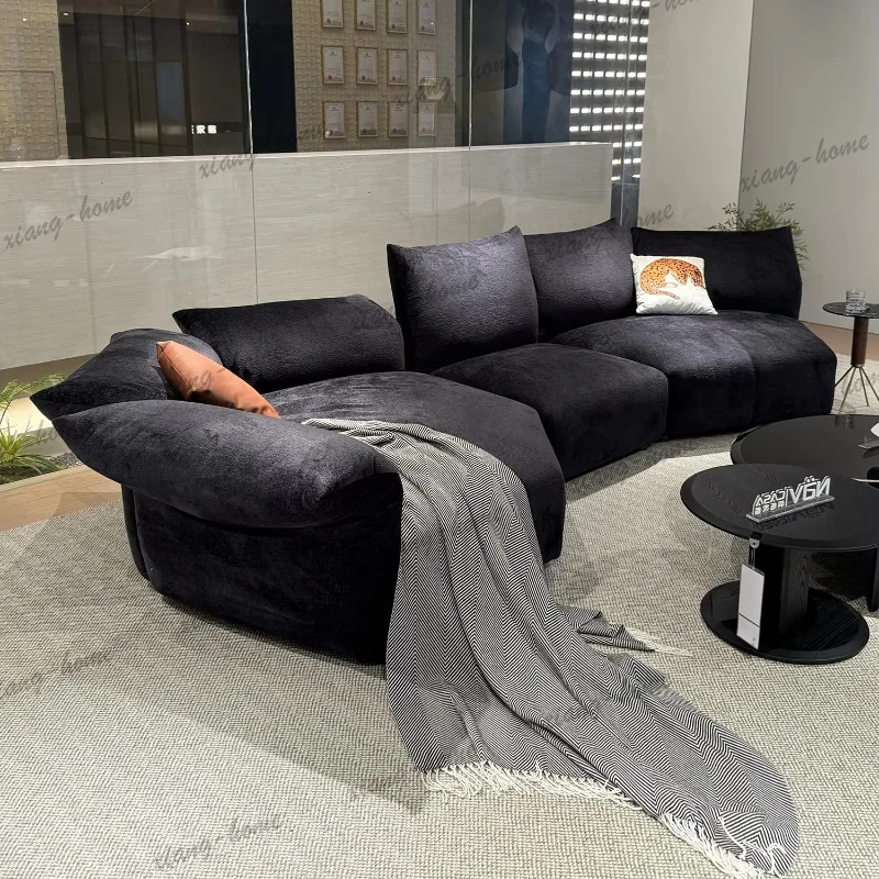 Navy Chenille Curved Modular Sofa Pillow Backrest Deep Seat Floor Style With Accent Pillows For Living Room Villa Bedroom Home