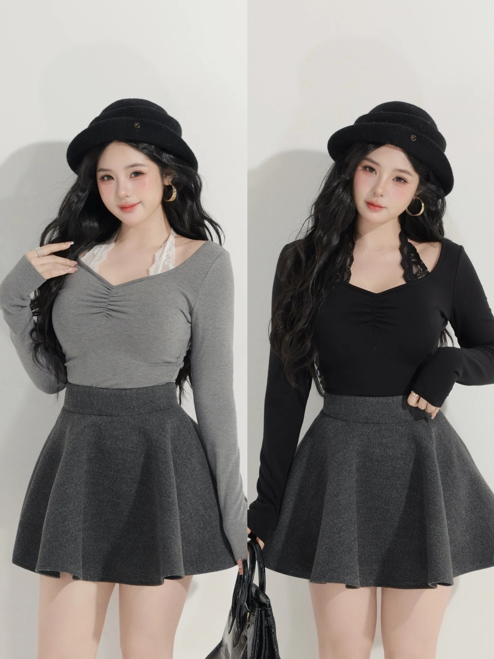 

Корейский вязаный теплый термотоп с эффектом двухслойности и юбка с цветочным узором, женский комплект для повседневной носки, из смесового хлопка, с длинными рукавами