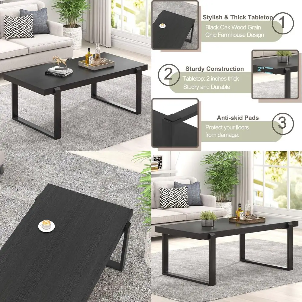 

Modern Industrial Rectangular Wood and Metal Coffee Table for Living Room, 47 Inch, Center Table with Industrial Style