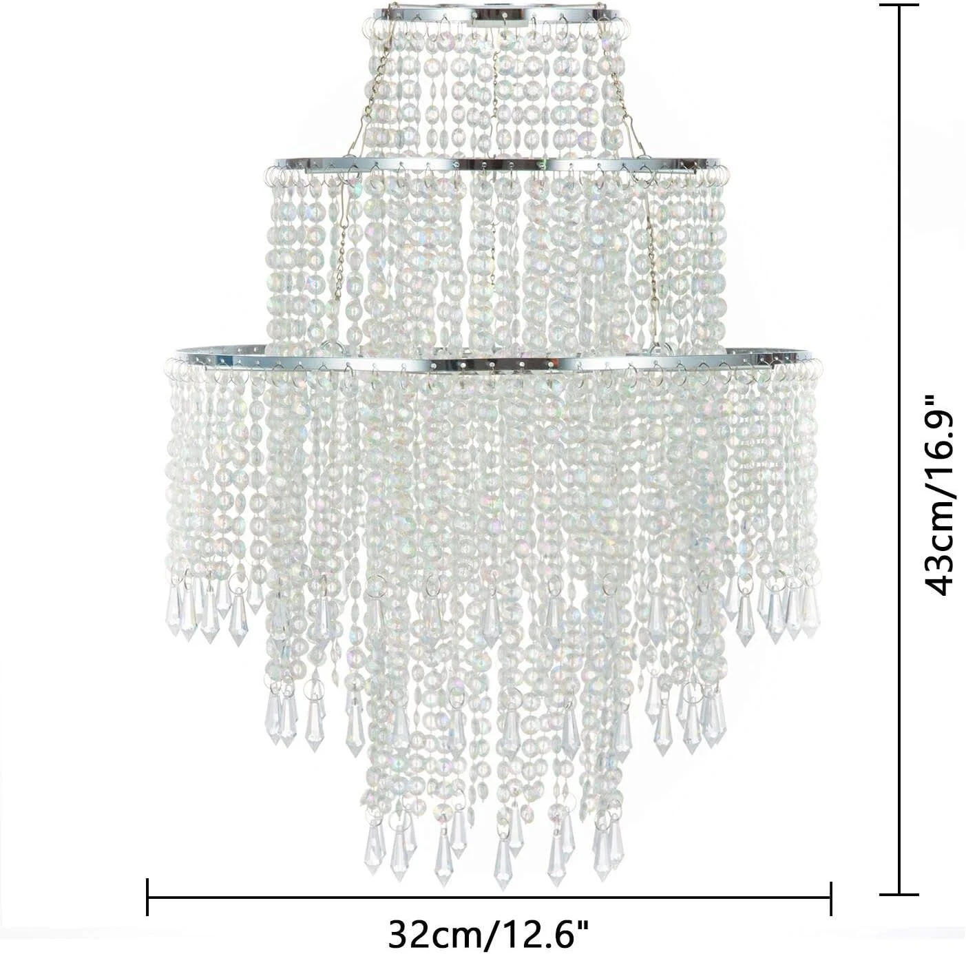 3 Tiers Acrylic Chandelier Shade Ceiling Light Shade Beaded Pendant Lampshade with Beads for Bedroom, Wedding (without Cord Kit)