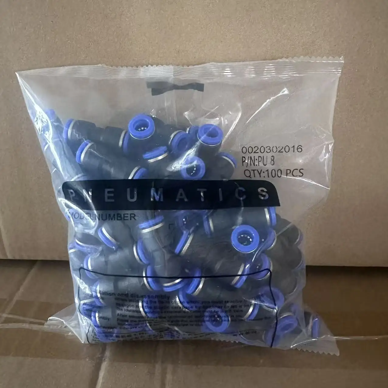 100pcs/ OD 8mm Lot PU Pneumatic Fittings Fitting Plastic Type 2-way For 8mm Tube Quick Connector Slip Lock
