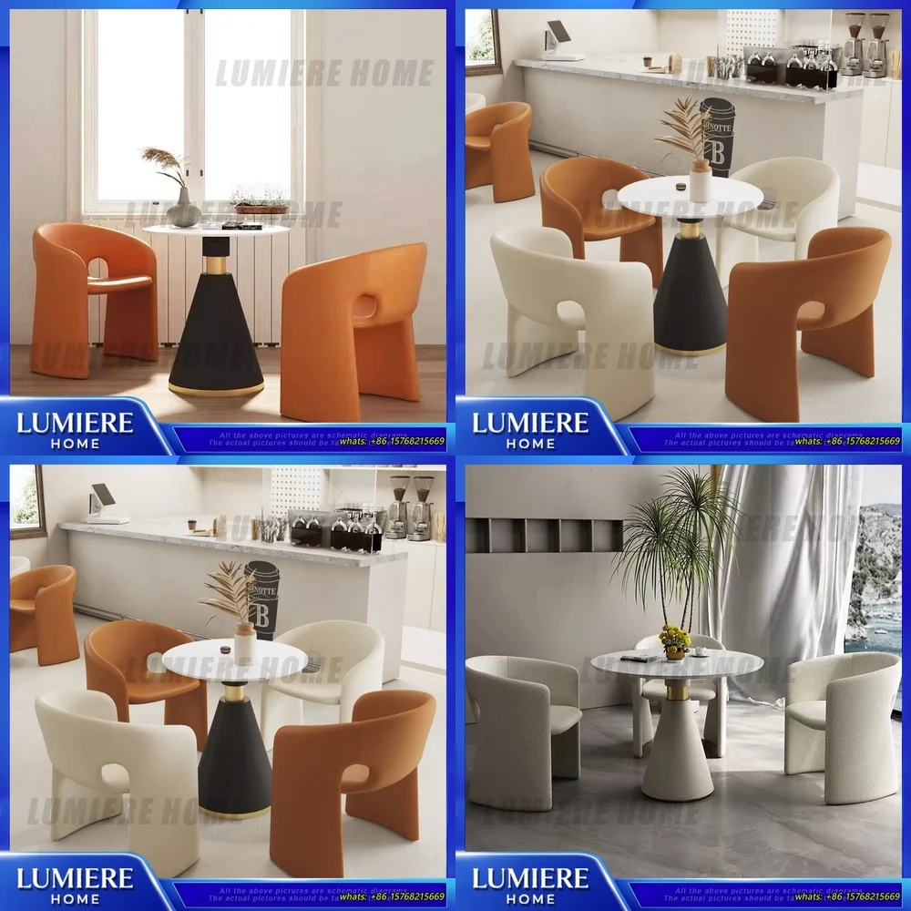 Modern Minimalist Coffee Chair Set for Lobby Reception Room with 1 Table and 4 Chairs Comfortable Lounge Seating for Cafe