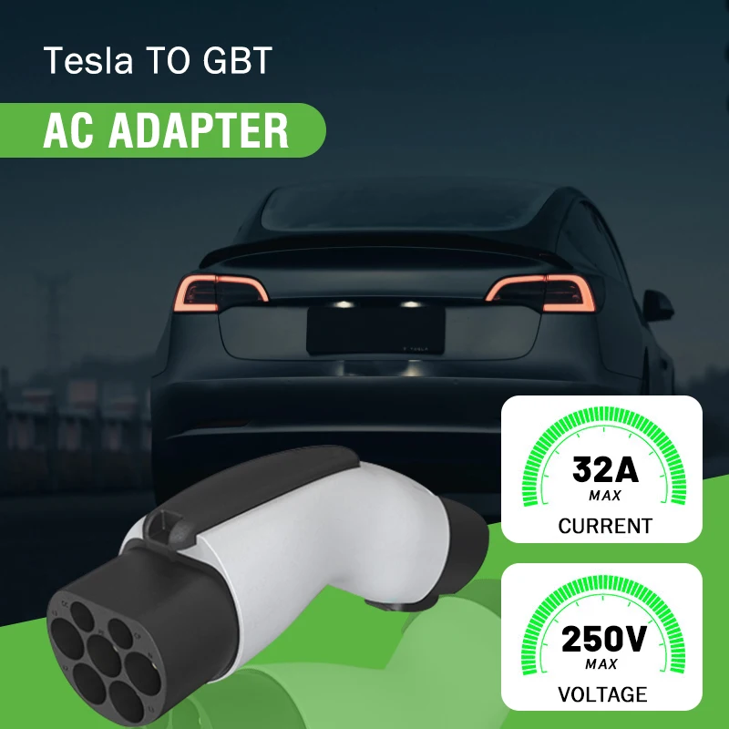 HQ Tesla para GBT EV adaptador para todos os carros chineses, conector do carro elétrico, 250V, 32A 7KW