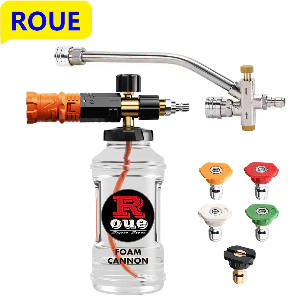 ROUE Foam Cannon for Pressure Washer, Dual Lance Wide Mouth Soap Cannon, 5 Washer Sprayer Nozzles, M22-14 and 1/4\