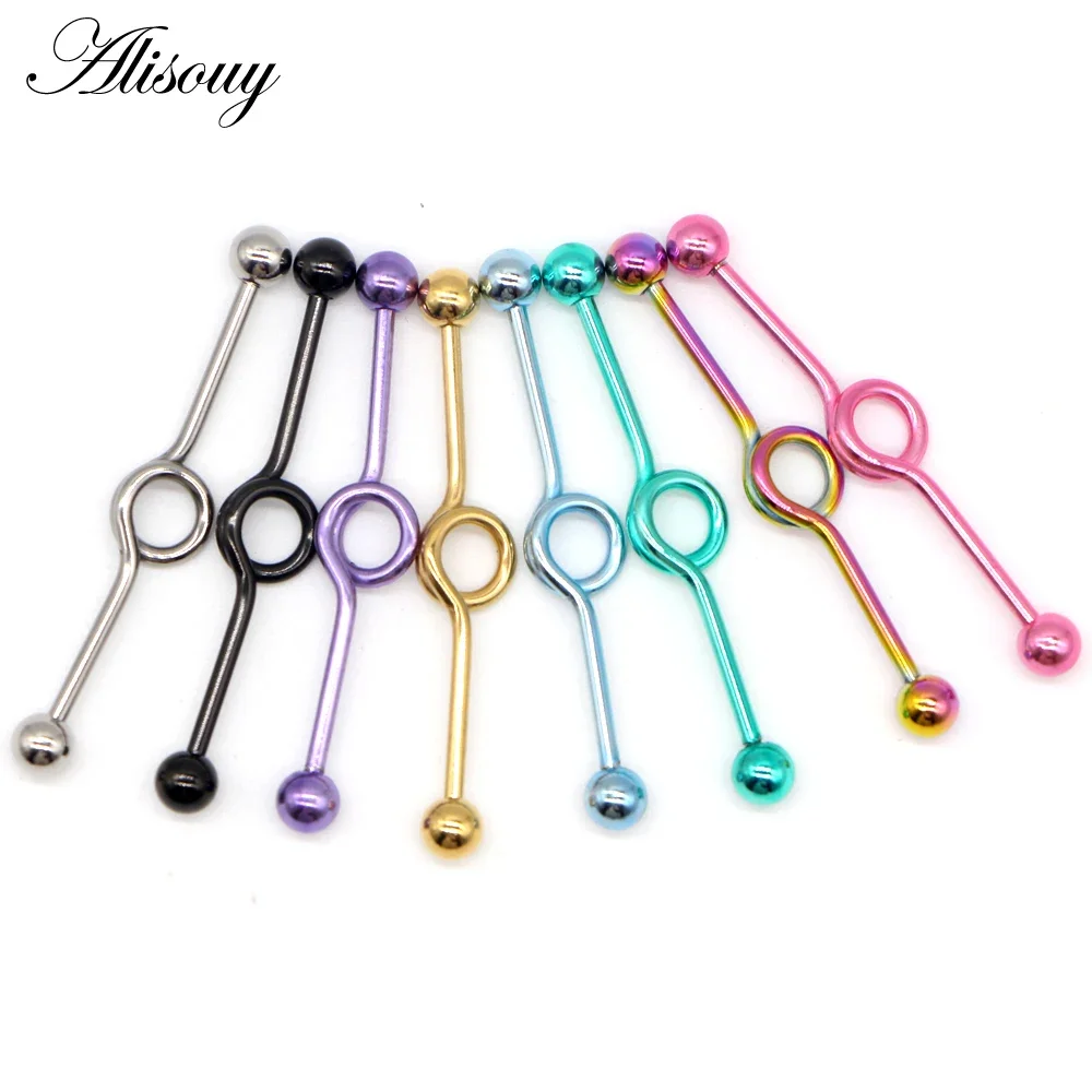 1 Piece 14G Trendy Stainless Steel Screw Tongue Nail Ear Bone Nail Circle Shaped 38mm Cartilage Nail Ear Body Piercing Jewelry