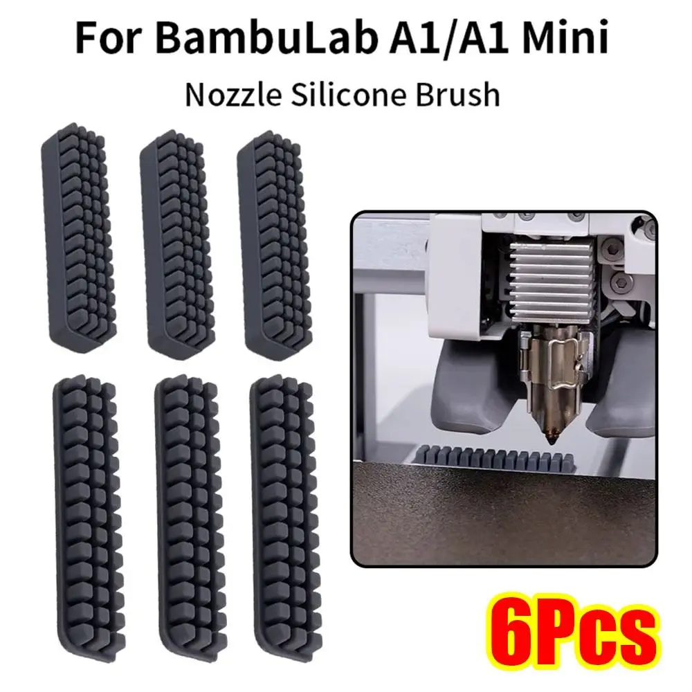 6Pcs for Bambu Lab A1/A1 Mini 3D Printer Nozzle Brush Hotbed Mounted Scrubbers Wiper Nozzle Silicone Brush Cleaning Tool