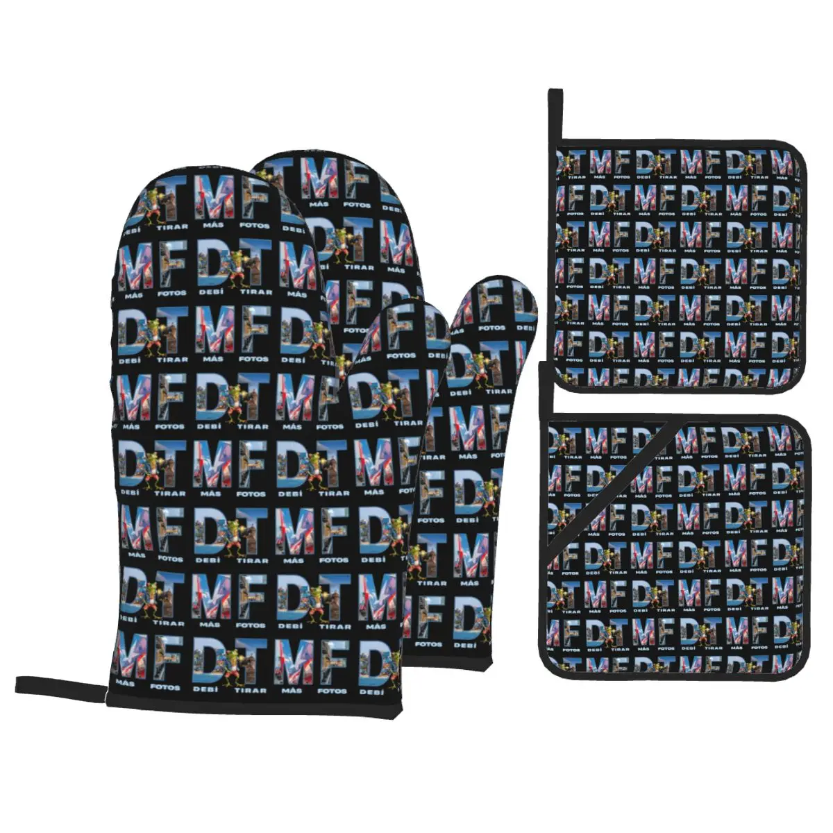 Bads Bunnys Debi Tirar Mas Fotos DTMF Oven Mitts and Pot Holder Sets of 4 for Baking Cooking Grilling Resistant Non-Slip Gloves