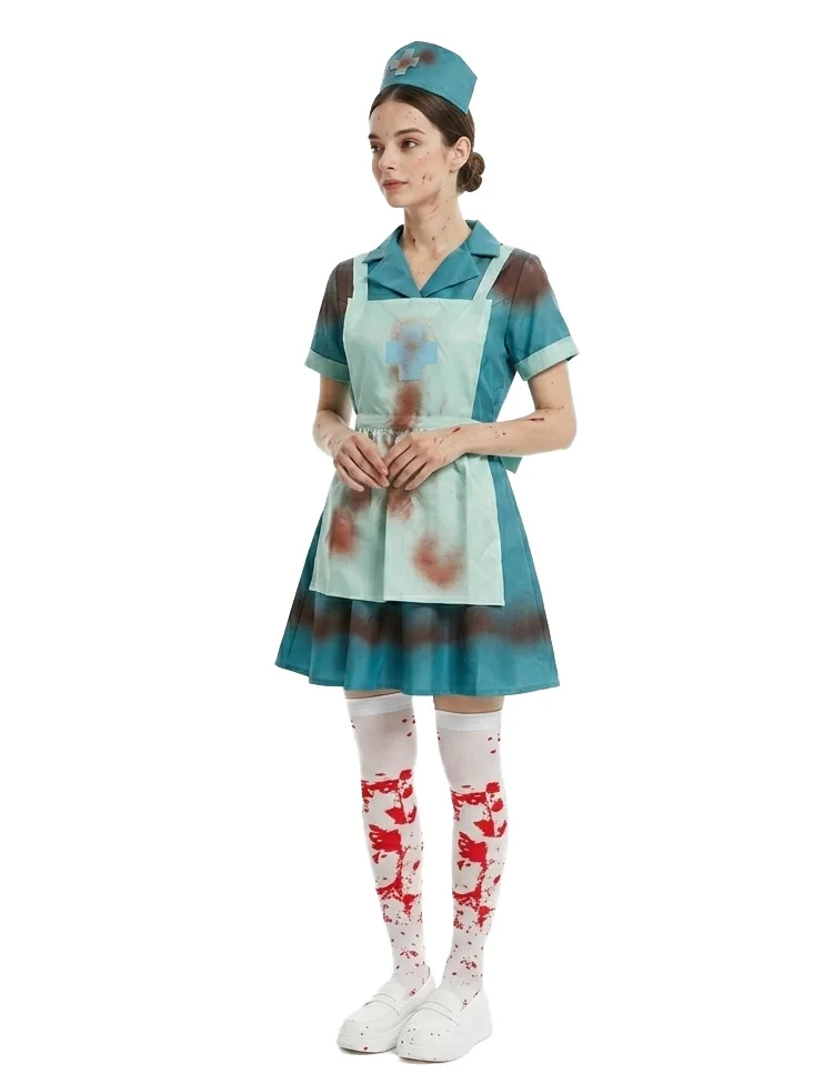 Déguisement Infirmière Zombie Déchirée avec Coiffe – photo 8
