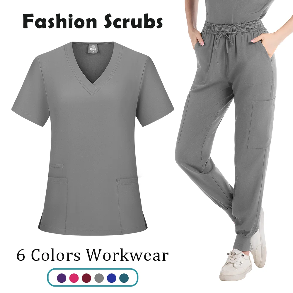 Soft Breathable Nurse Uniform Jogger Suit Women's Scrubs Set Medical Clinical Clothes Doctor Nursing Uniforms V-neck Top Pants