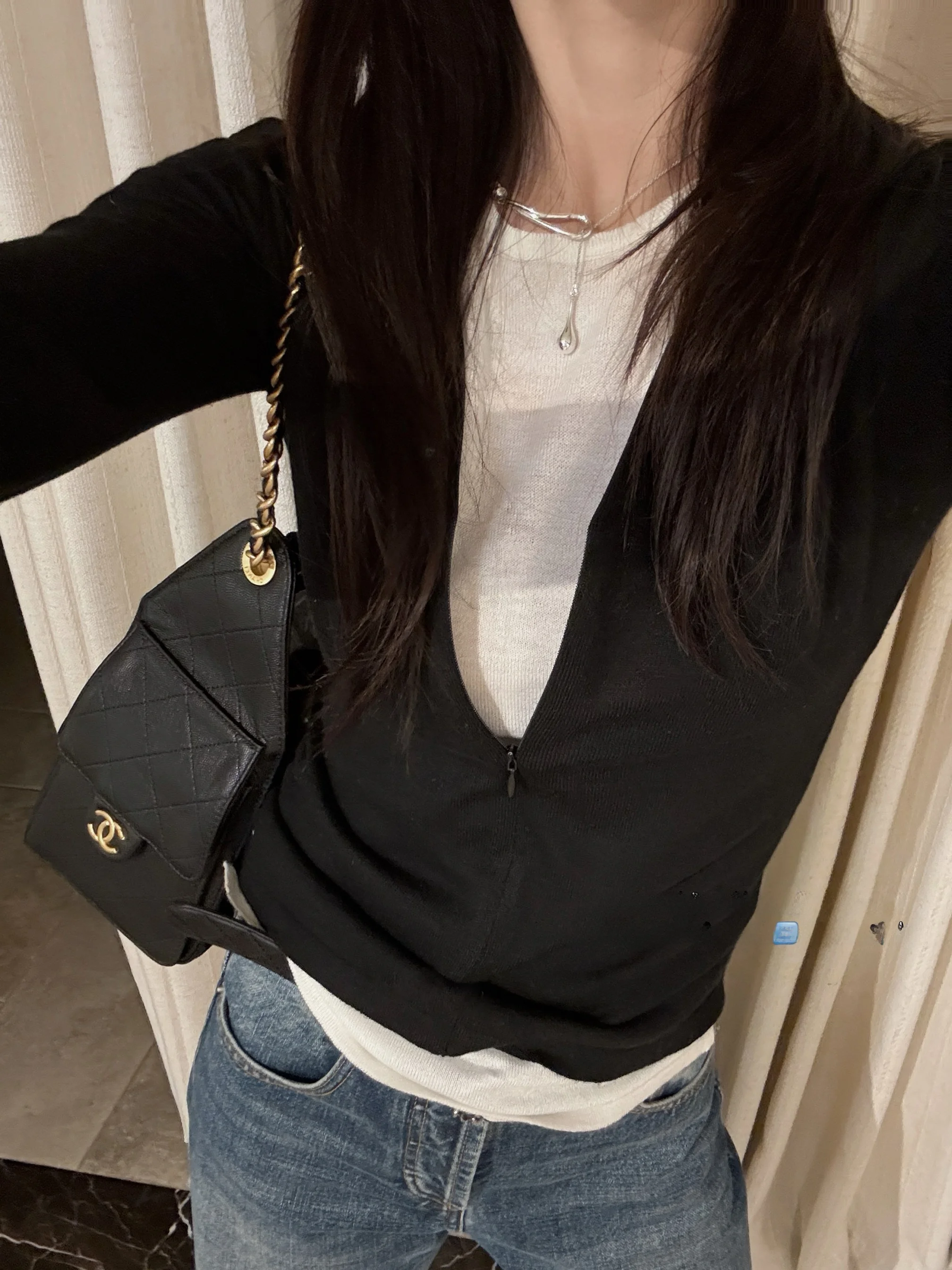 

Slim Fit Knitted Zipper Capsule Sle Fake Two-Piece Woolen Women's Casual Faion Top Comfortable Breathable Long Sve