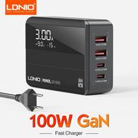 LDNIO 100W GaN Charger Type C Ultra Fast Charging LED Display 4 USB Ports High Speed Charge For Laptop Tablet Cell Phone Charger