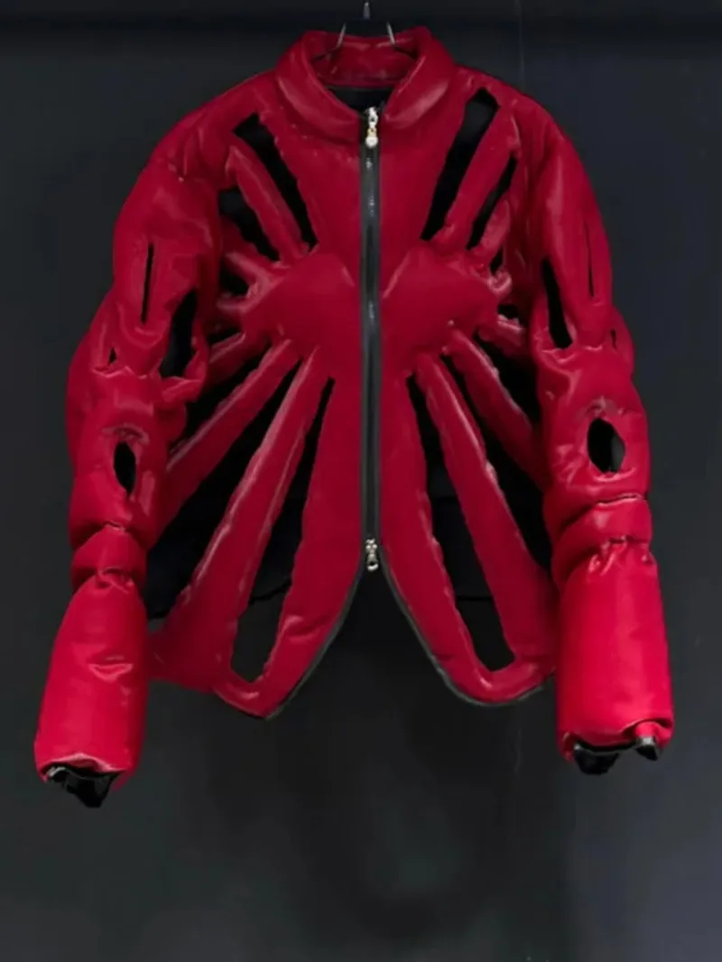 Handsome Casual Style Hollow Out Men Cotton Jacket Stand Collar Simple Solid Color Long Sleeve Male Zipper Parkas SH31